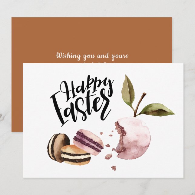 Cartes Pour Fêtes Annuelles Joyeux Pâques | Macarons et fruits Printemps minim (Devant / Derrière)