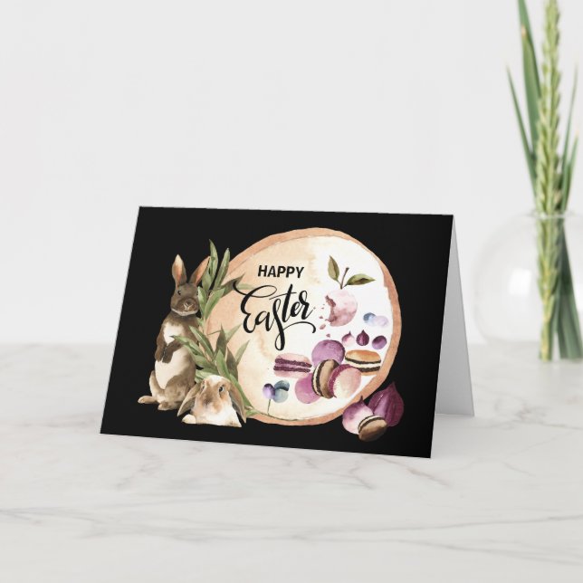 Cartes Pour Fêtes Annuelles Joyeux Pâques | Macarons lapins aux fruits de prin (Devant)