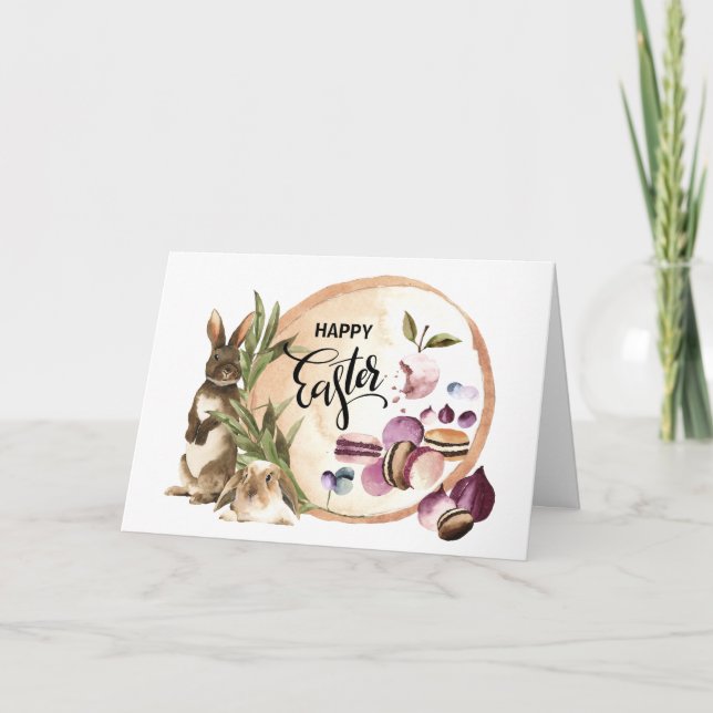 Cartes Pour Fêtes Annuelles Joyeux Pâques | Macarons lapins aux fruits de prin (Devant)