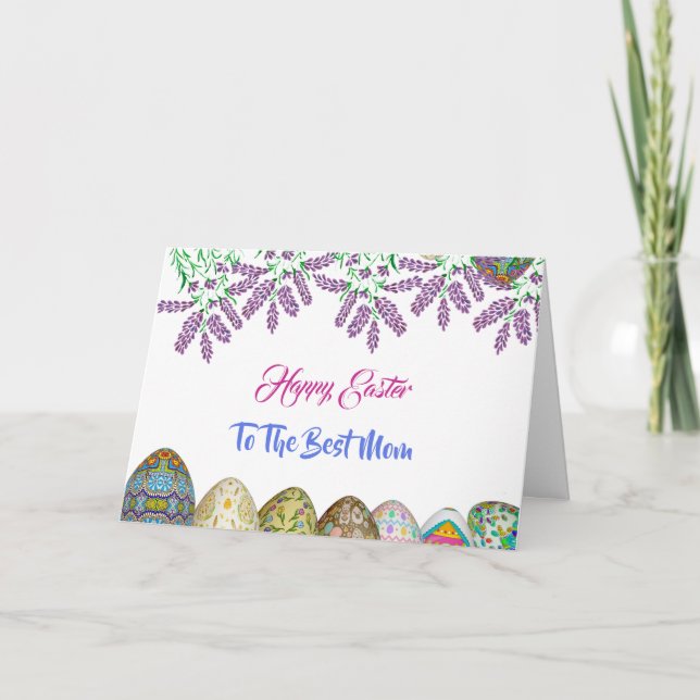 Cartes Pour Fêtes Annuelles Joyeux Pâques maman Purple Lilac Floral Oeuf Perso (Devant)