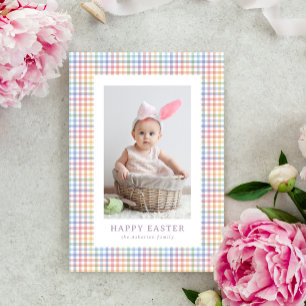 Cartes Pour Fêtes Annuelles Joyeux Pâques mignon couleur plaid une photo