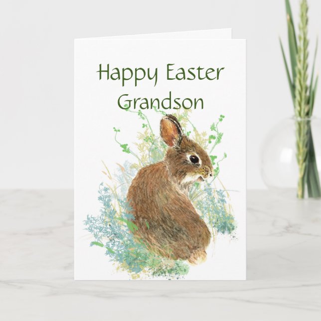 Cartes Pour Fêtes Annuelles Joyeux Pâques mignonette Bunny spécial petit-fils  (Devant)