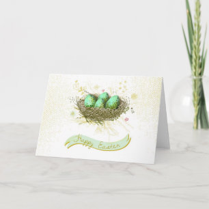 Cartes Pour Fêtes Annuelles Joyeux Pâques ! - Nid d'oiseaux avec des oeufs col