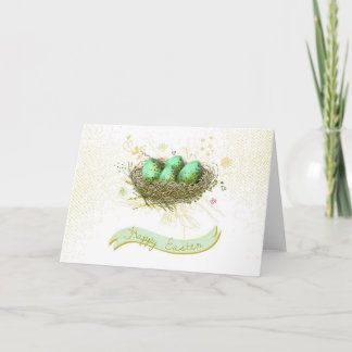 Cartes Pour Fêtes Annuelles Joyeux Pâques ! - Nid d'oiseaux avec des oeufs col