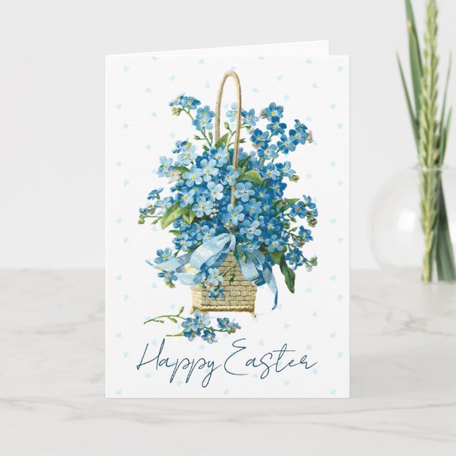 Cartes Pour Fêtes Annuelles Joyeux Pâques Oubliez-Moi Pas Panier Fleur Bleu (Devant)