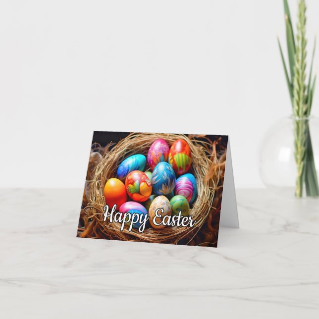 Cartes Pour Fêtes Annuelles Joyeux Pâques | Panier Plein D'Oeufs (Devant)