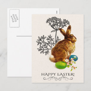 Cartes Pour Fêtes Annuelles Joyeux Pâques. Peinture vintage de lapin Pâques