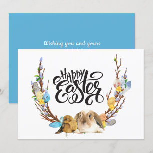 Cartes Pour Fêtes Annuelles Joyeux Pâques   Poule lapin avec branche de saule