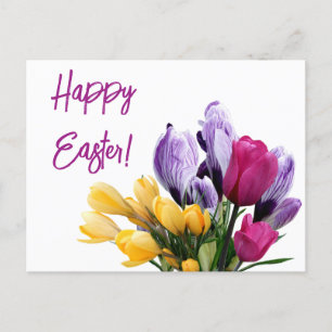 Cartes Pour Fêtes Annuelles Joyeux Pâques violet jaune tulip rose floral amusa
