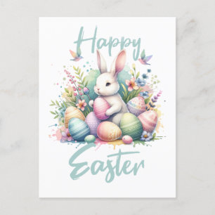Cartes Pour Fêtes Annuelles Joyeux pastel de Pâques Easter Bunny Egg aquarelle