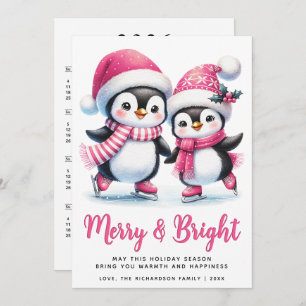 Cartes Pour Fêtes Annuelles Joyeux patinage sur glace pingouins Patinage rose