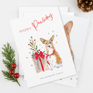 Cartes Pour Fêtes Annuelles Joyeux Pawliday aquarelle Corgi Chien Photo Noël