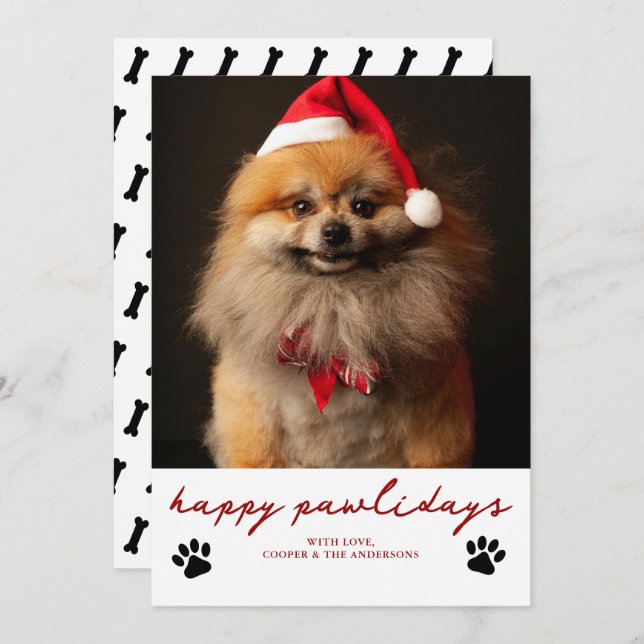 Cartes Pour Fêtes Annuelles Joyeux Pawliday Pet Chien photo Noël (Devant / Derrière)