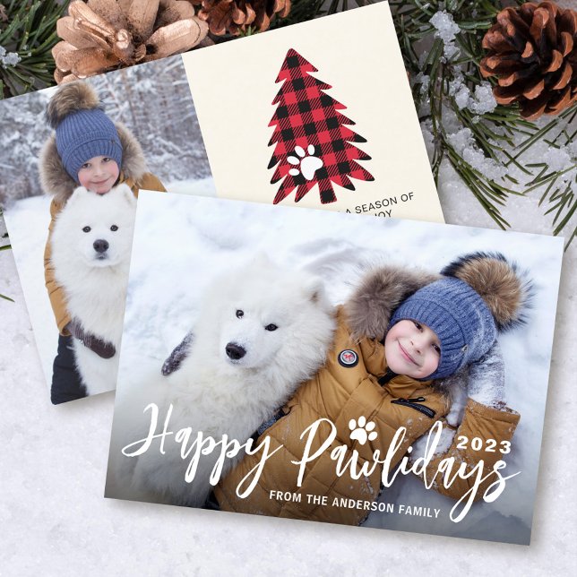 Cartes Pour Fêtes Annuelles Joyeux Pawlidays Arbre de Noël 2 Photo Pet Animaux (Créateur téléchargé)