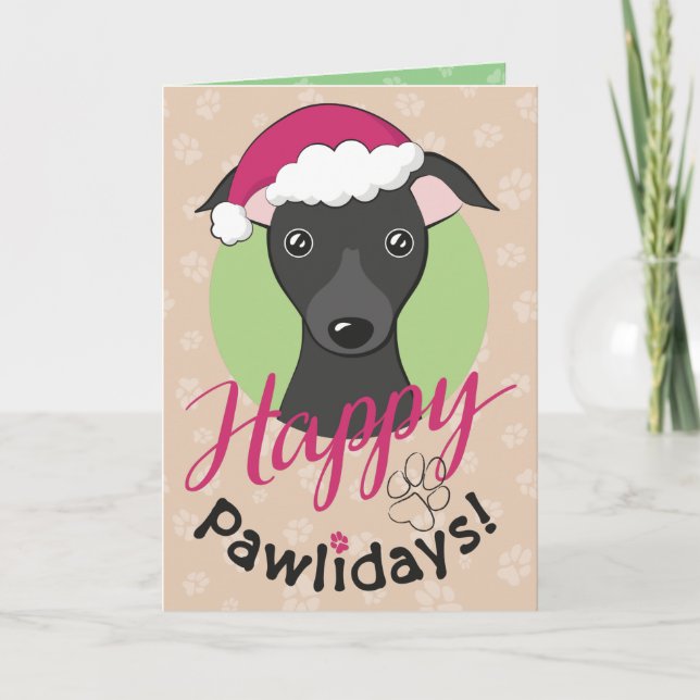 Cartes Pour Fêtes Annuelles Joyeux Pawlidays Cartoon de Noël Chien glacé noir (Devant)