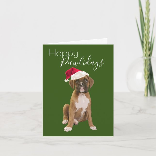 Cartes Pour Fêtes Annuelles Joyeux Pawlidays Chapeau de Noël de chiots (Devant)