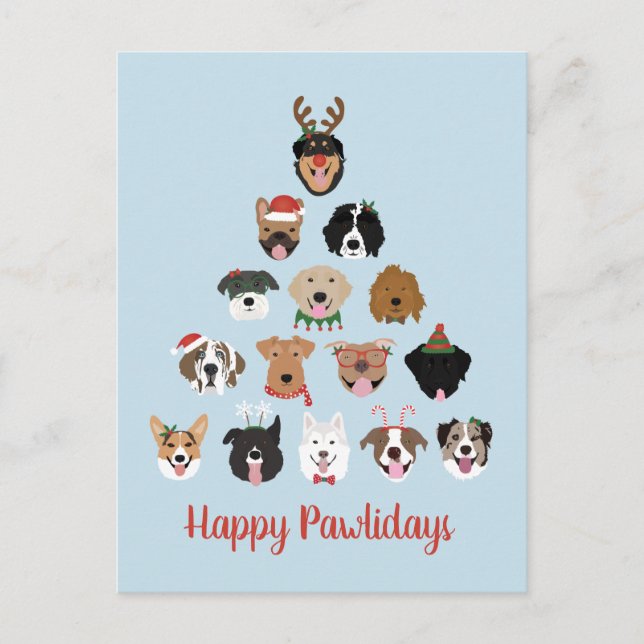 Cartes Pour Fêtes Annuelles Joyeux Pawlidays Chien arbre de Noël (Devant)