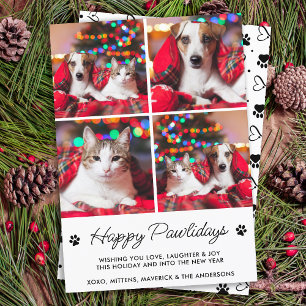 Cartes Pour Fêtes Annuelles Joyeux Pawlidays Chien Chat Animal 4 Photos Person