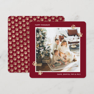 Cartes Pour Fêtes Annuelles Joyeux Pawlidays Chien Chat Photo Or Rouge
