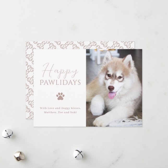 Cartes Pour Fêtes Annuelles Joyeux Pawlidays Chien Photo Noël (Devant/Arrière en situation)