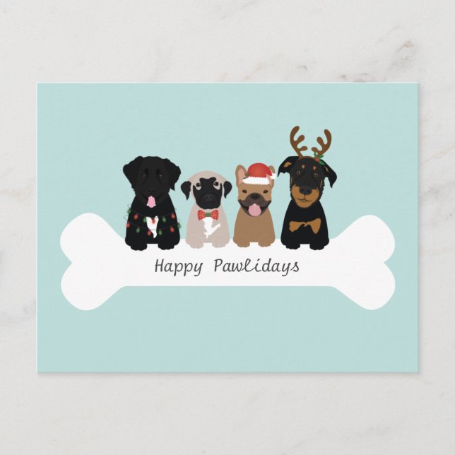 Cartes Pour Fêtes Annuelles Joyeux Pawlidays Chiens de Noël (Devant)