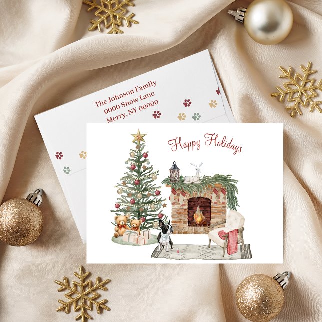 Cartes Pour Fêtes Annuelles Joyeux Pawlidays Design de Chien- Boston Terrier (Créateur téléchargé)