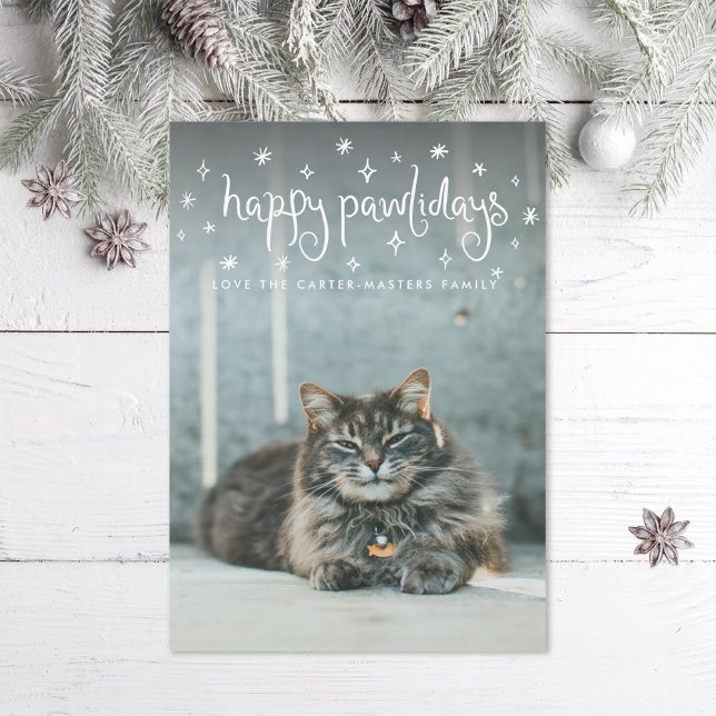 Cartes Pour Fêtes Annuelles Joyeux Pawlidays Fun Stars Photo Chat (Créateur téléchargé)