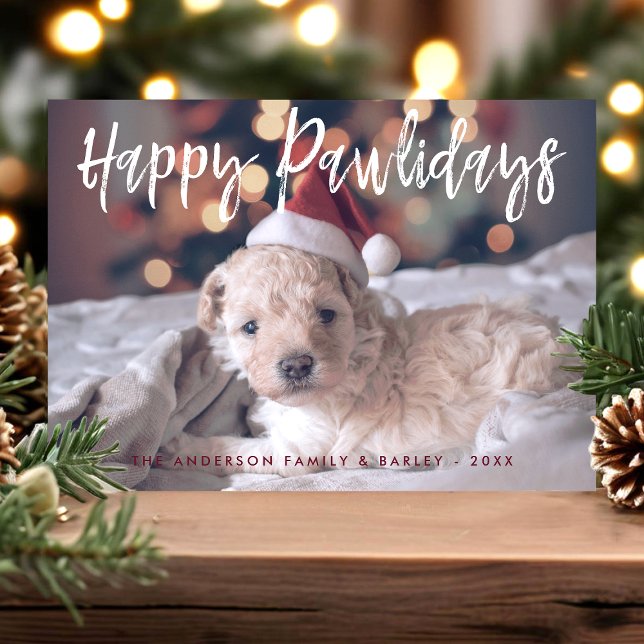 Cartes Pour Fêtes Annuelles Joyeux Pawlidays Funny joli Script Pet Chien Photo (Créateur téléchargé)