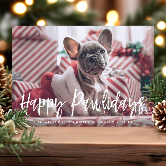 Cartes Pour Fêtes Annuelles Joyeux Pawlidays Funny Script moderne Pet Chien ph (Créateur téléchargé)