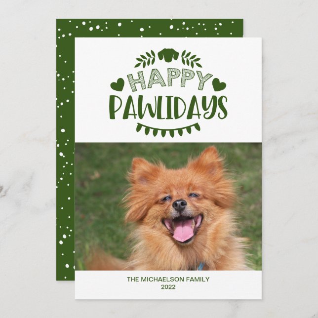 Cartes Pour Fêtes Annuelles Joyeux Pawlidays mignonne Chien Photo (Devant / Derrière)