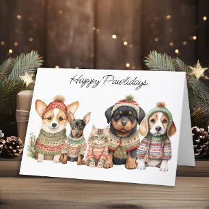 Cartes Pour Fêtes Annuelles Joyeux Pawlidays Noël mignon chien chat animaux