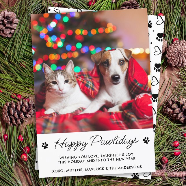 Cartes Pour Fêtes Annuelles Joyeux Pawlidays Personnalisé Chien Chat Photo Ani (Créateur téléchargé)
