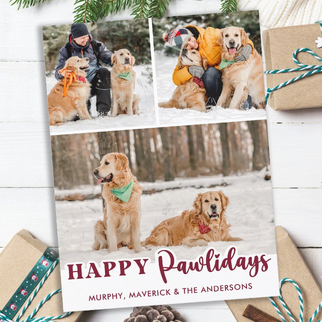 Cartes Pour Fêtes Annuelles Joyeux Pawlidays Personnalisé Chien moderne 3 Phot (Créateur téléchargé)