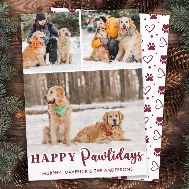 Cartes Pour Fêtes Annuelles Joyeux Pawlidays Personnalisé Chien moderne 3 Phot (Créateur téléchargé)