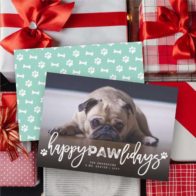 Cartes Pour Fêtes Annuelles Joyeux Pawlidays Pinceau Script Amoureux des chien (Créateur téléchargé)