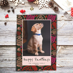 Cartes Pour Fêtes Annuelles Joyeux Pawlidays Rose Noir une ligne Chien Photo