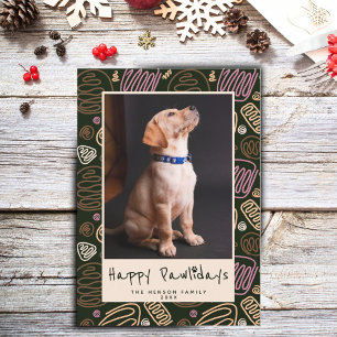 Cartes Pour Fêtes Annuelles Joyeux Pawlidays Rose Noir une ligne Pet Photo Hol
