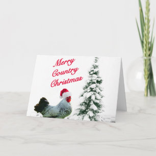 Cartes Pour Fêtes Annuelles Joyeux Pays Poulet de Noël avec chapeau de Père No
