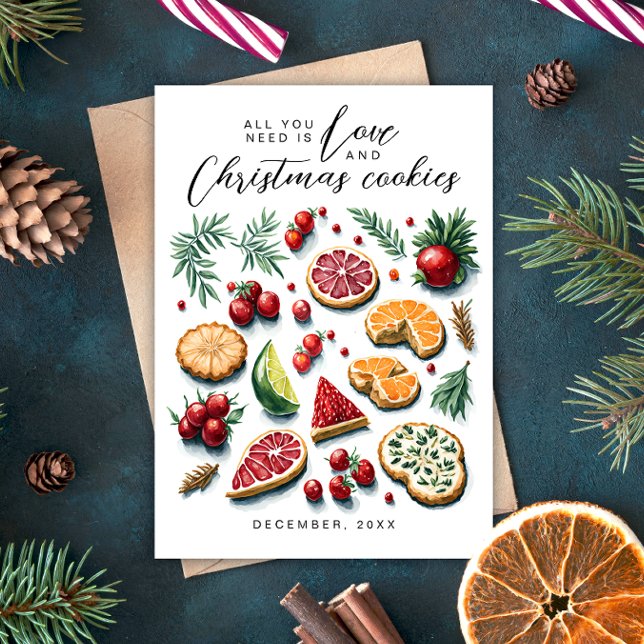 Cartes Pour Fêtes Annuelles Joyeux Père Noël Amour Et Cookies Rouge Vert Aquar (Créateur téléchargé)