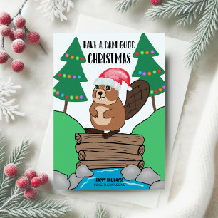 Cartes Pour Fêtes Annuelles Joyeux Père Noël Castor Barrage Bon Noël