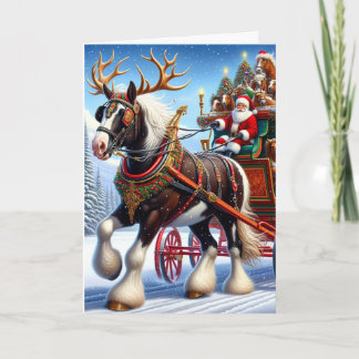 Cartes Pour Fêtes Annuelles Joyeux Père Noël de Noël et son cheval avec Antler