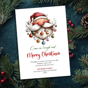 Cartes Pour Fêtes Annuelles Joyeux Père Noël drôle dessin à la main rouge vert