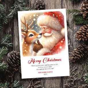 Cartes Pour Fêtes Annuelles Joyeux Père Noël et Rudolph Classique Vœu de Fêtes