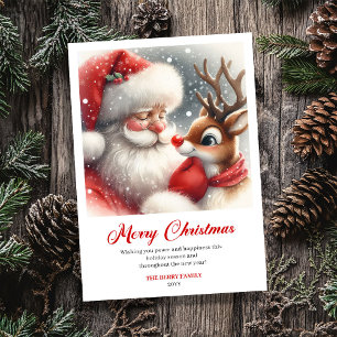 Cartes Pour Fêtes Annuelles Joyeux Père Noël et Rudolph, vœux de Noël chaleure