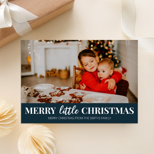 Cartes Pour Fêtes Annuelles Joyeux petit Noël bleu moderne photo Script (Créateur téléchargé)