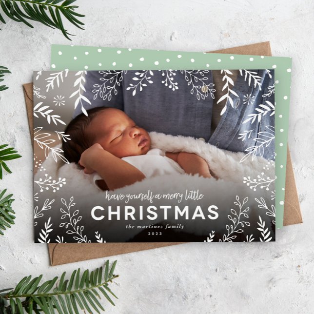 Cartes Pour Fêtes Annuelles Joyeux petit Noël Botanique Superposition Photo (Créateur téléchargé)