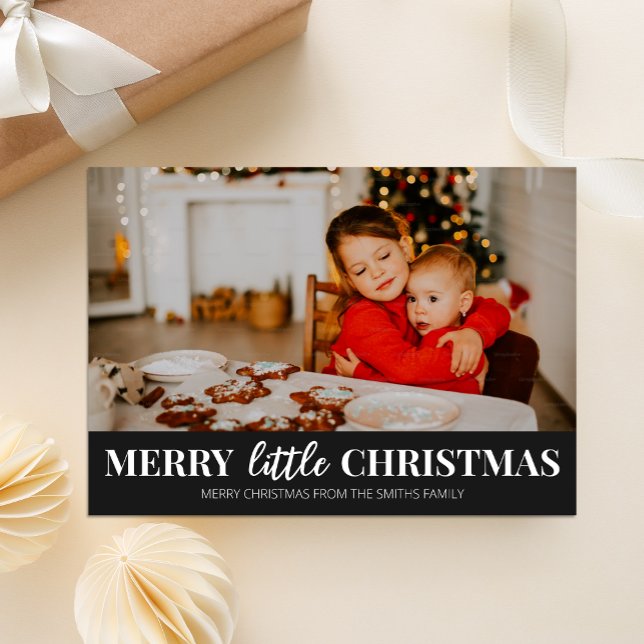 Cartes Pour Fêtes Annuelles Joyeux petit Noël noir moderne photo Script (Créateur téléchargé)