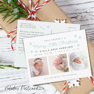 Cartes Pour Fêtes Annuelles Joyeux petit Noël Photos de naissance Bleu