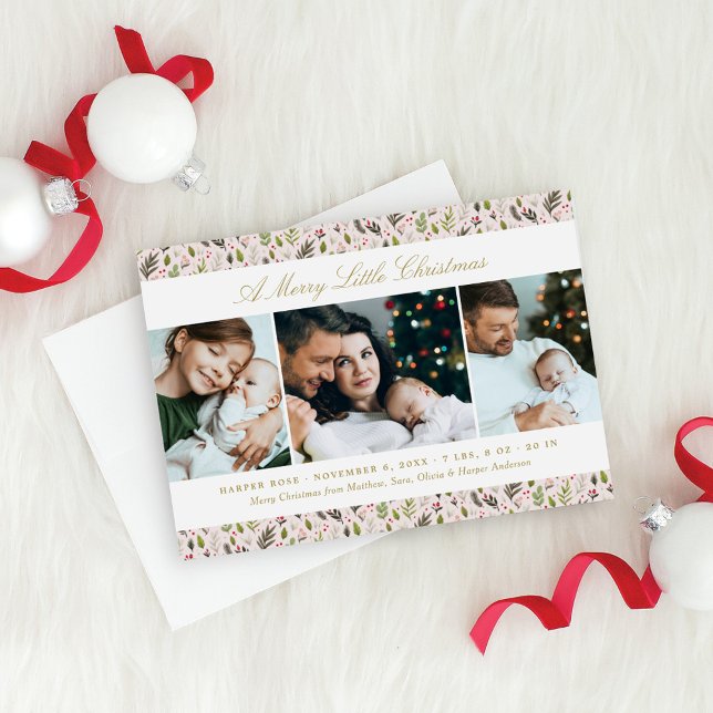 Cartes Pour Fêtes Annuelles Joyeux petit Noël rose florale Collage photo (Créateur téléchargé)