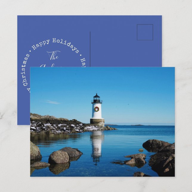 Cartes Pour Fêtes Annuelles Joyeux phare Salem Wreath de Noël (Devant / Derrière)
